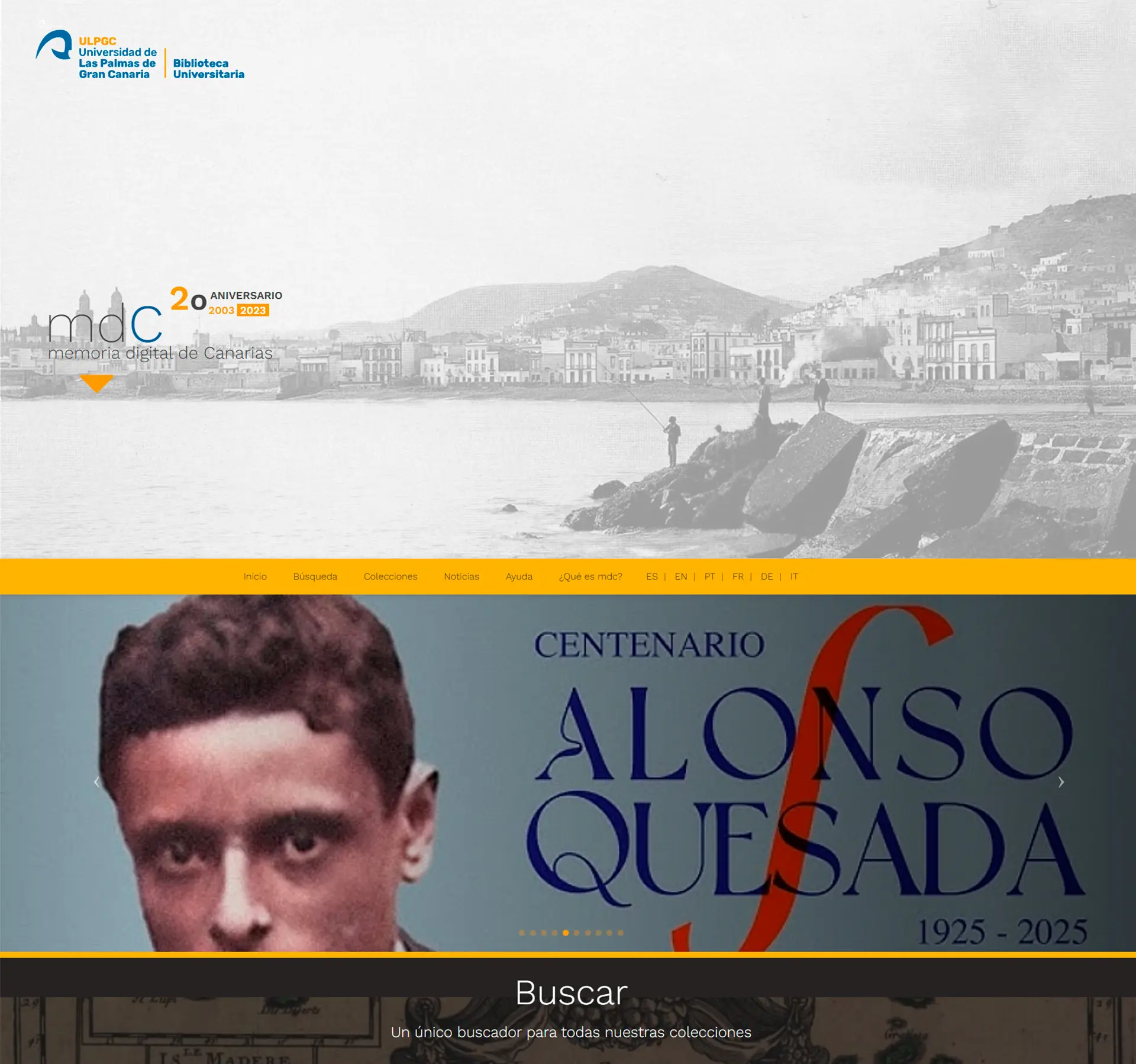 Captura del portal Memoria Digital de Canarias de la Universidad de Las Palmas de Gran Canaria