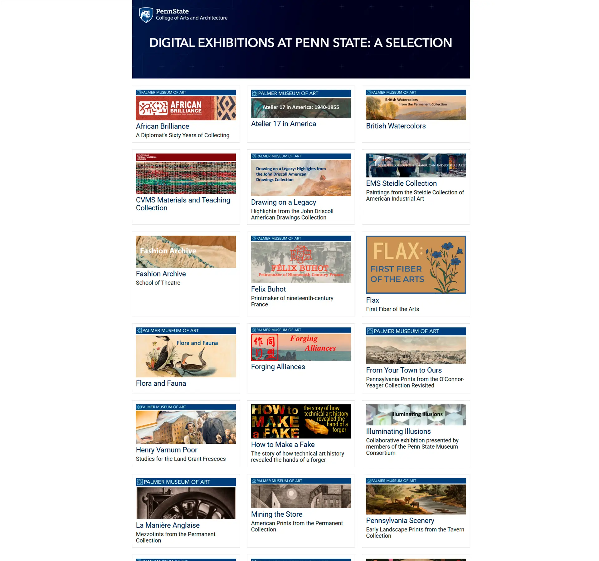 Captura de las exposiciones digitales de Penn State University