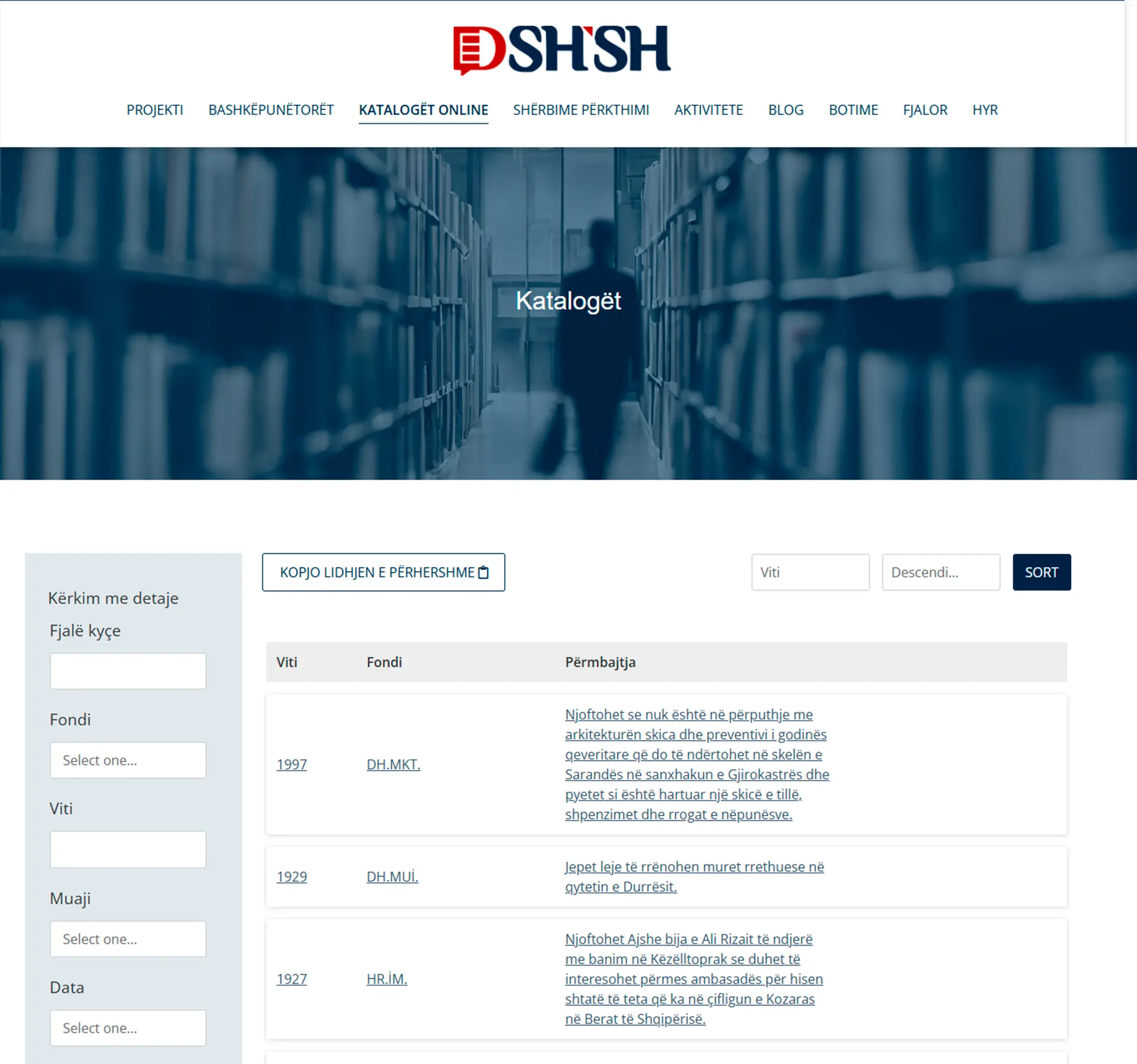 Captura del repositorio digital del Instituto DSHSH en Albania