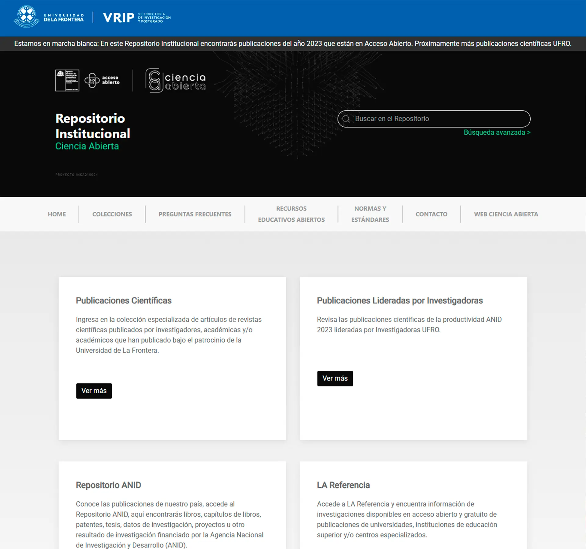 Captura del Repositorio Digital de la Universidad de La Frontera (UFRO), Chile